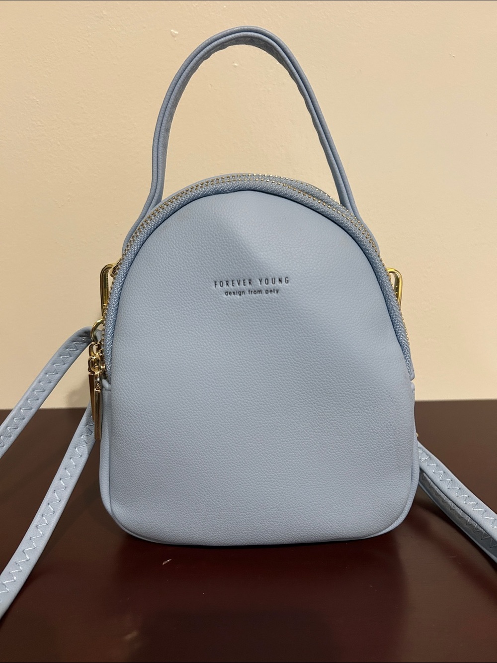Forever Young Powder Blue Mini Backpack Crossbody